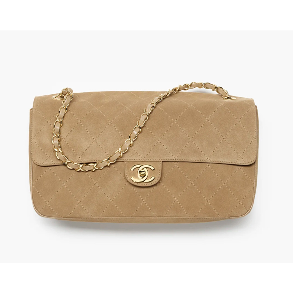 Chanel 26S Maxi Souplissimo Medium Jumbo Dark Beige Suede Gold CC Logo Flap Bag